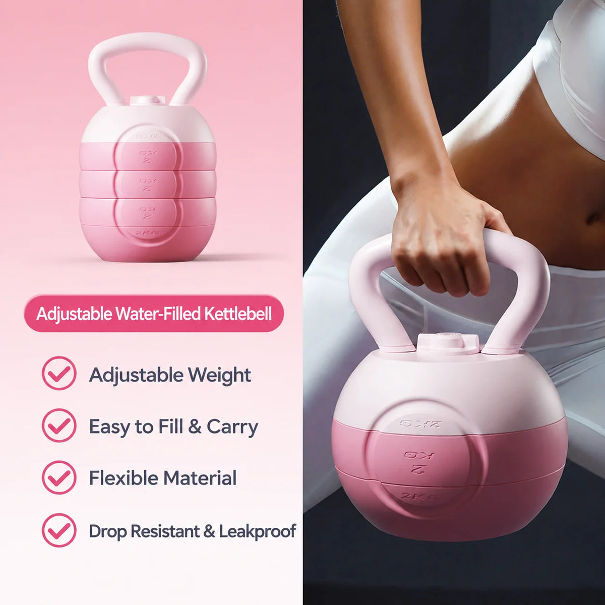 Adjustable Water Filled Kettlebell for Women Home Gym Glute Hip Workout Weight Training Fitness Equipment
