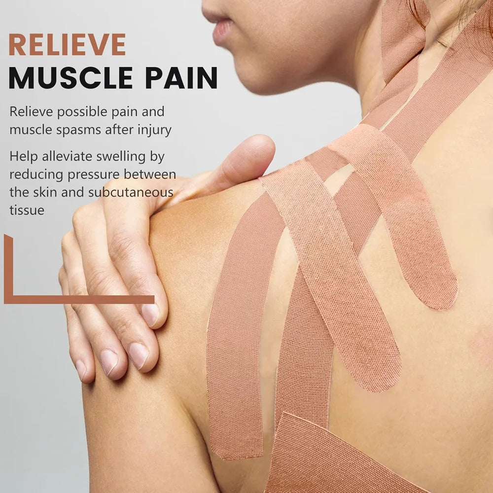 5 Roll Kinesiology Tape Precut | Waterproof Elastic Athletic Tape, Adhesive Sports Tape for Muscle Pain Relief & Joint Support