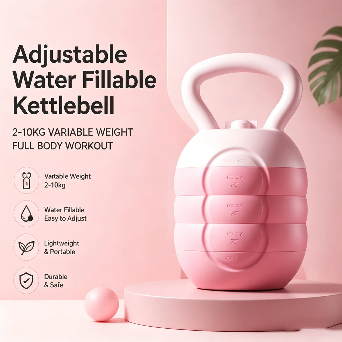 Adjustable Water Fillable Kettlebell 2-10KG Variable Weight Kettle Bell Portable Home Gym Equipment for Full Body Glute Leg