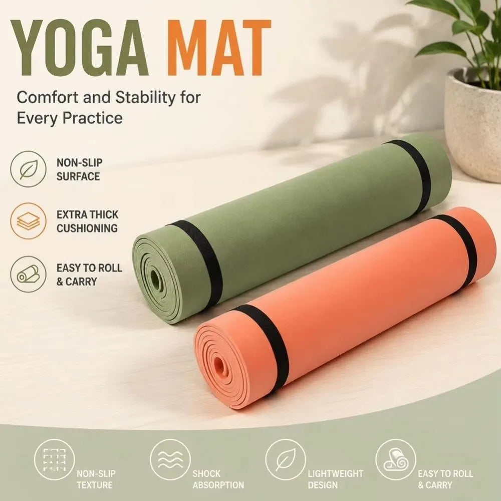 Multi-purpose 180×50cm Exercise Fitness Mat EVA Non-Slip Yoga Mat 6mm Thick Pilates Mat Gym Workouts