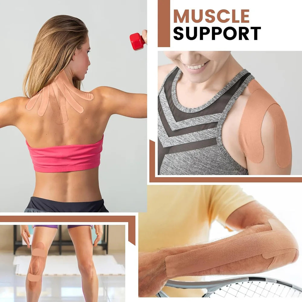 5 Roll Kinesiology Tape Precut | Waterproof Elastic Athletic Tape, Adhesive Sports Tape for Muscle Pain Relief & Joint Support