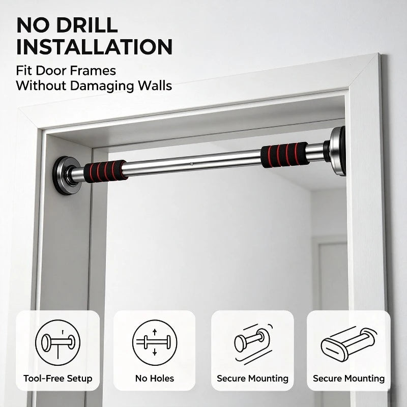 Barre de traction pour porte sans perçage, barre de traction réglable pour intérieur, équipement de fitness pour entraînement de force à domicile pour cadre de porte