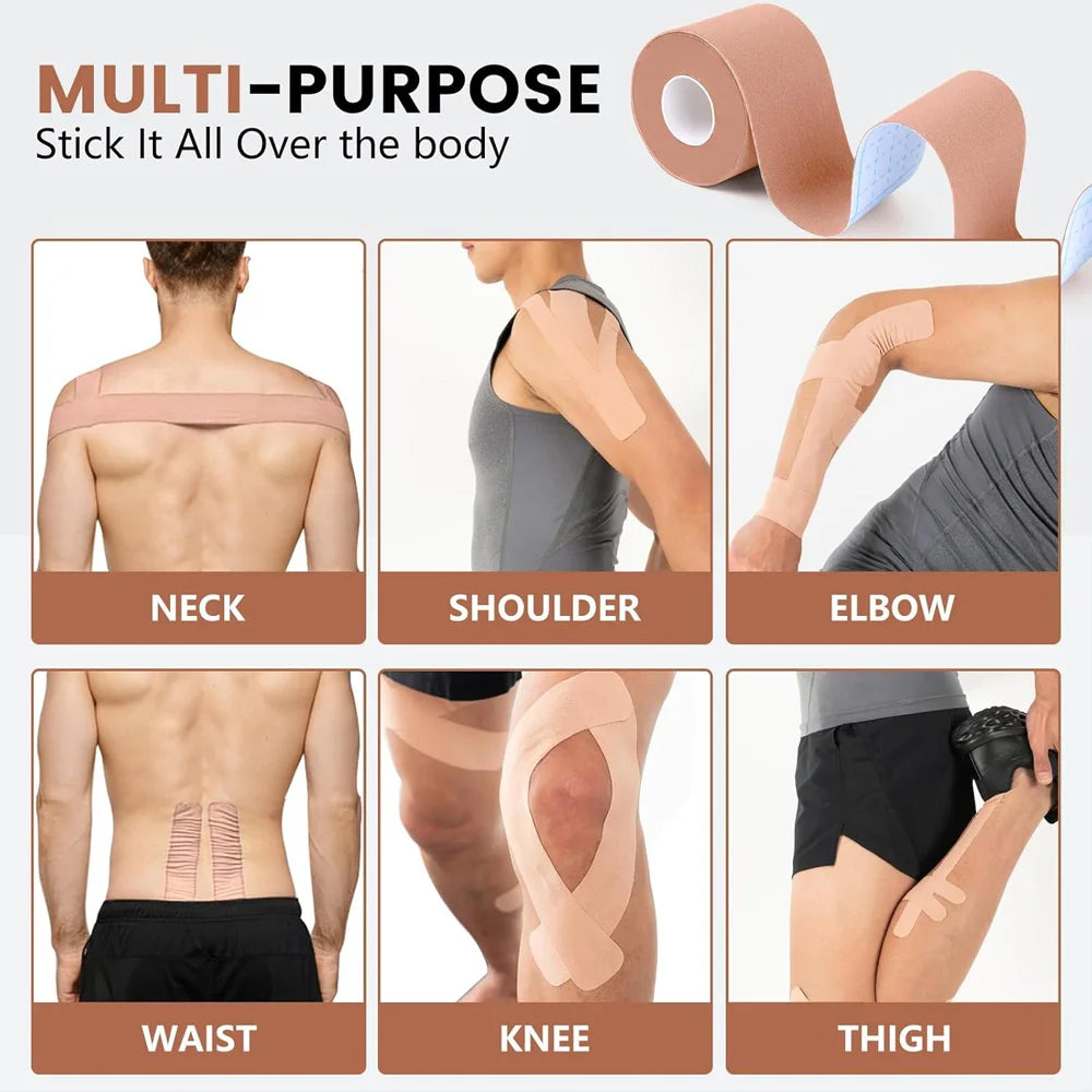 5 Roll Kinesiology Tape Precut | Waterproof Elastic Athletic Tape, Adhesive Sports Tape for Muscle Pain Relief & Joint Support