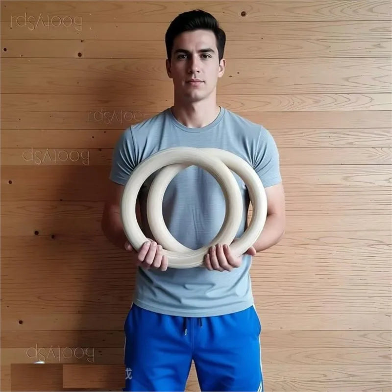 2Pcs/Pairs Wooden Portable Crossfit Gymnastics Rings Gym Shoulder Strength Home Fitness Training Physical Exercise Ring