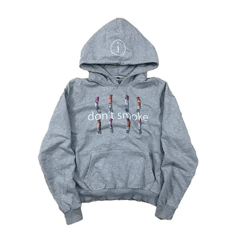 Grey Sports Pullover Hoodie 2025 New Retro Printed Y2K Street Men and Women Fashion Classic Hip Hop Loose Personality Top