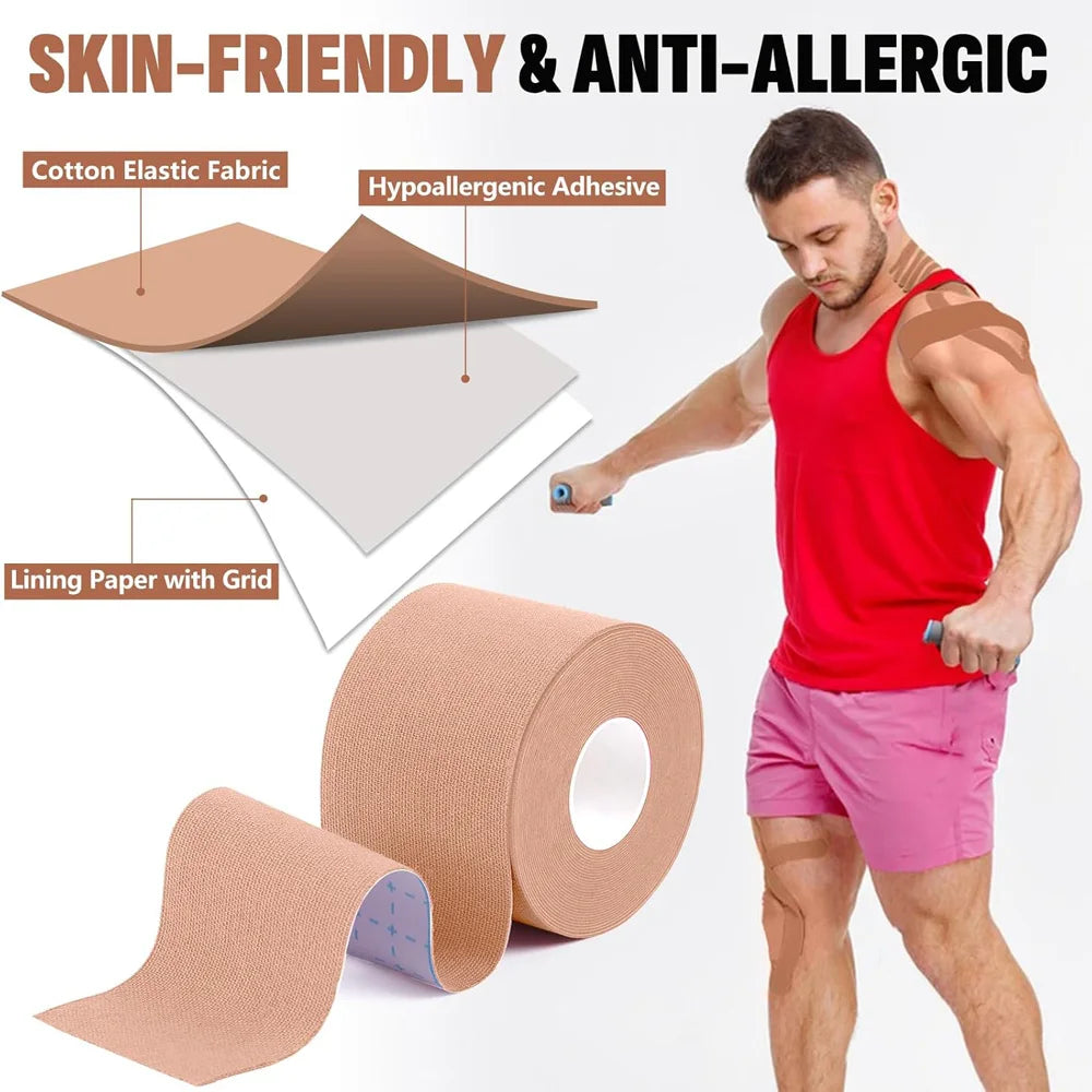 5 Roll Kinesiology Tape Precut | Waterproof Elastic Athletic Tape, Adhesive Sports Tape for Muscle Pain Relief & Joint Support