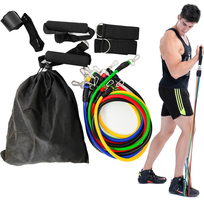 11pcs 100/150LB Resistance Bands Set, Portable Fitness Equipment,Strength Training Bands for Home Gym,Workout Excercise Band